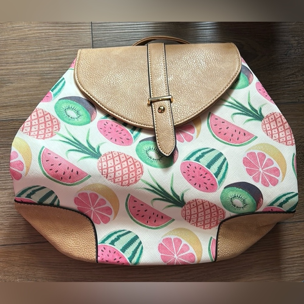 NWOT Vegan Leather Fruit Patterned Backpack